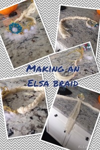 Super easy Elsa braid. Use yarn, an existing tiara, hot blue, and winter glittery things :) 